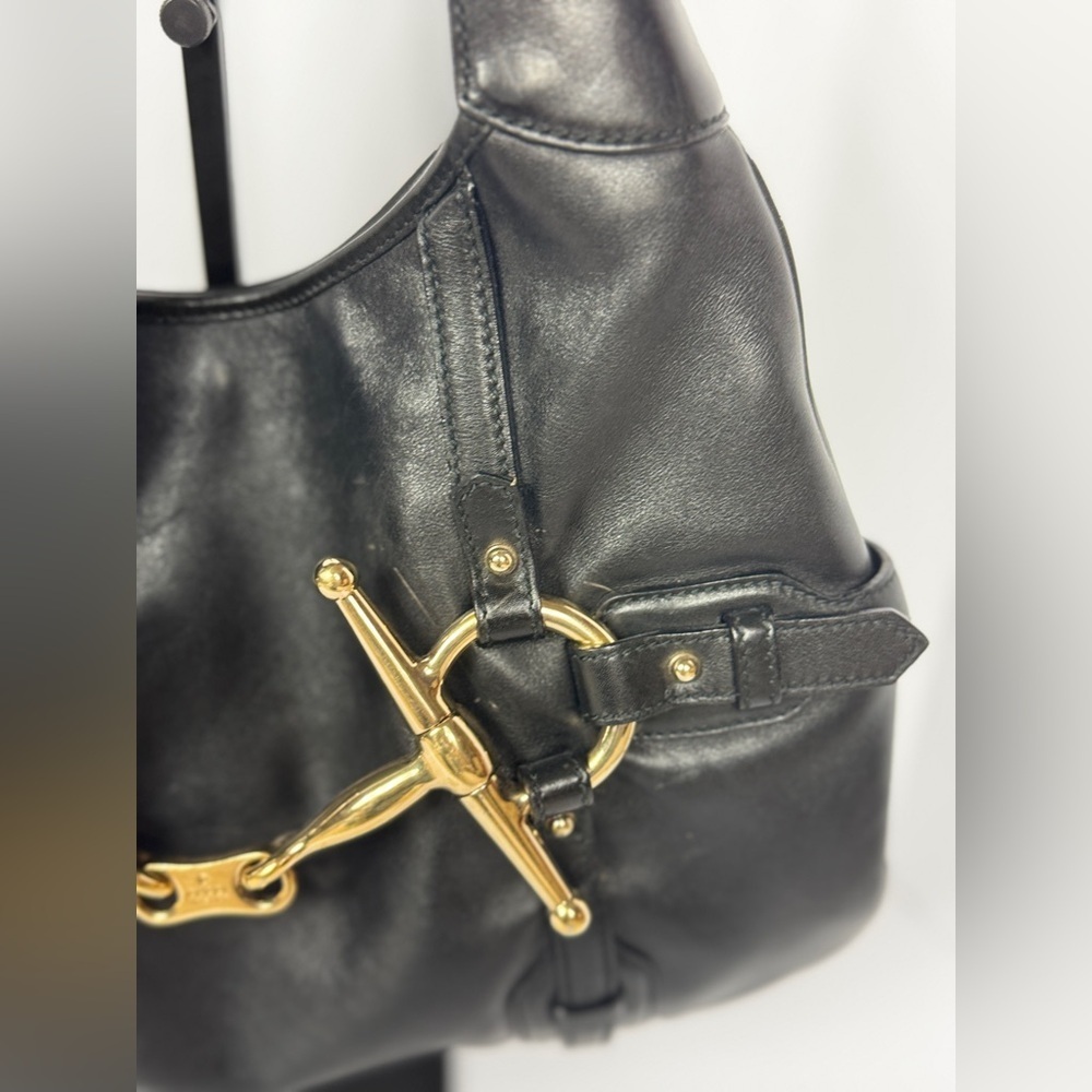 GUCCI Vintage BLACK LEATHER 85TH ANNIVERSARY GG MONOGRAM HOBO BAG - Picture 2 of 15